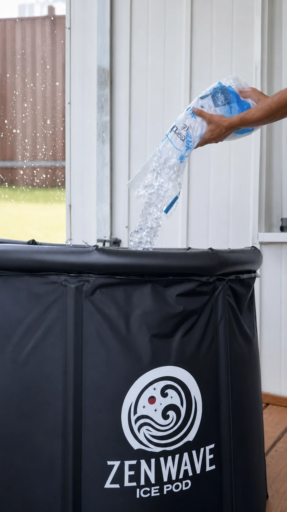 Ice being poured into a ZenWave Ice Pod