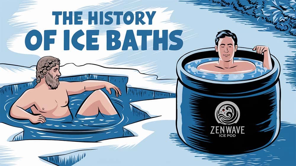 Two men taking an ice bath, one from the past, one the present.