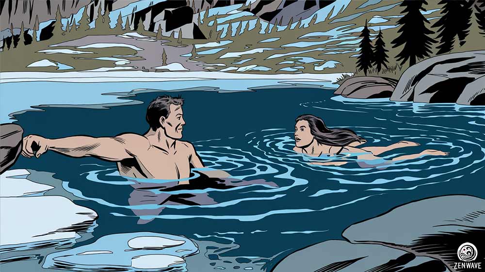 Man and Woman Swimming in Cold Water 