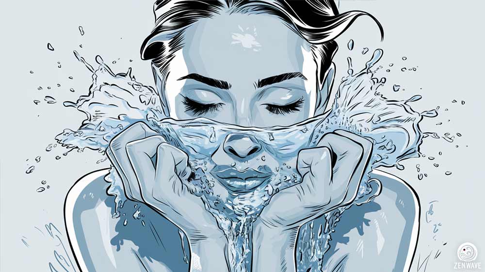 Woman Splashing Her Face With Cold Water