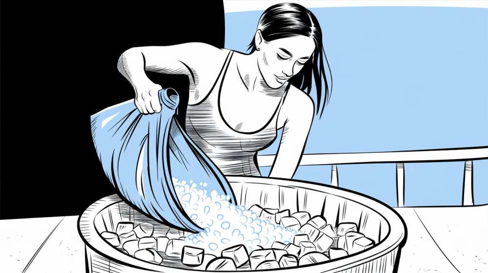 adding ice to ice bath